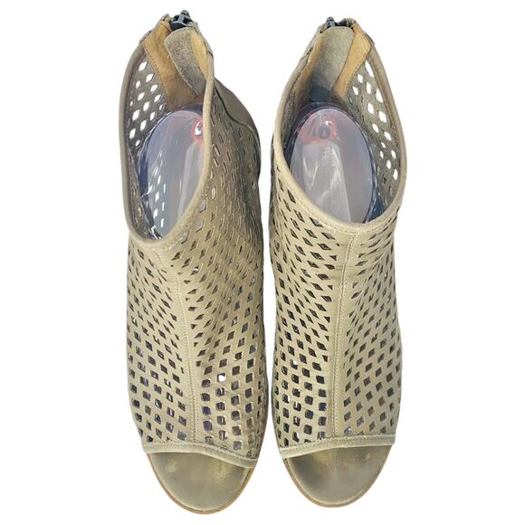 Kelsi Dagger Kyoto Open Toe Ankle Booties 9.5 Grey Taupe Diamond Cutout Back Zip - Picture 4 of 10